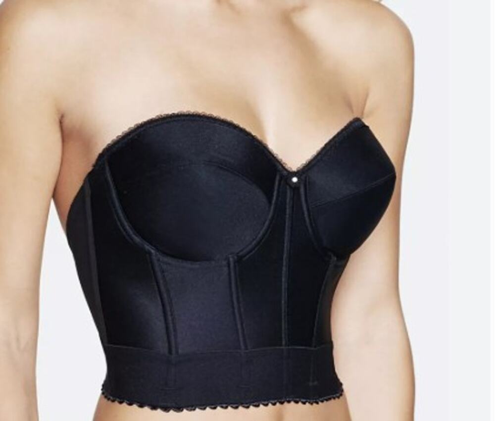 Dominique Noemi Strapless Low Back Bustier Bra Size 40DD/E Style 6377 Black Glam